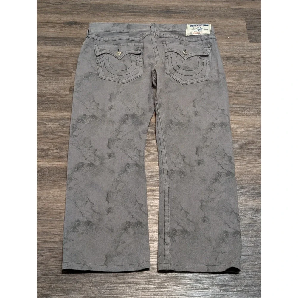 True Religion Straight W/Flaps Grey Marble Acid Wash Jeans Mens 40 Made in USA
